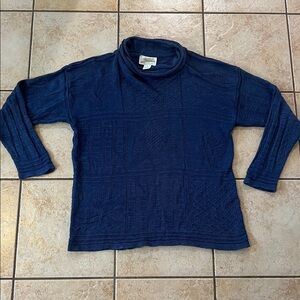 Millar Ireland Slate Blue LINEN Fisherman Sweater Cowl Neck Roll Neck Sweater, S